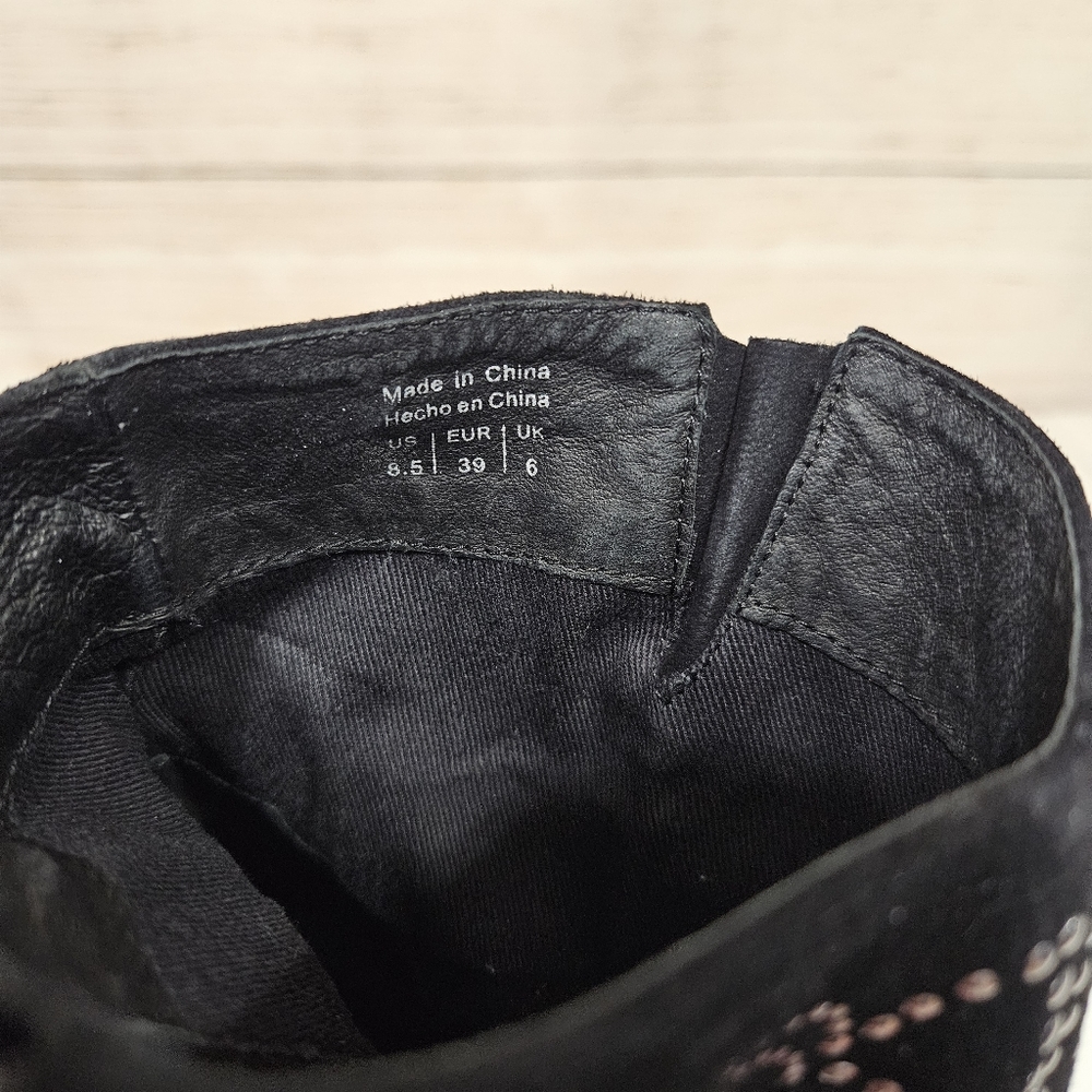 Aldo Jodetha Black Suede Ankle Bootie Heeled Boots 8.5 Silver Blonze Studs - Picture 12 of 12